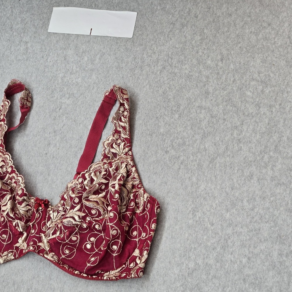 Amourense Women Bra‎ 40DD Red Floral Underwired Lace Embroidered Mesh Strap - Picture 11 of 11